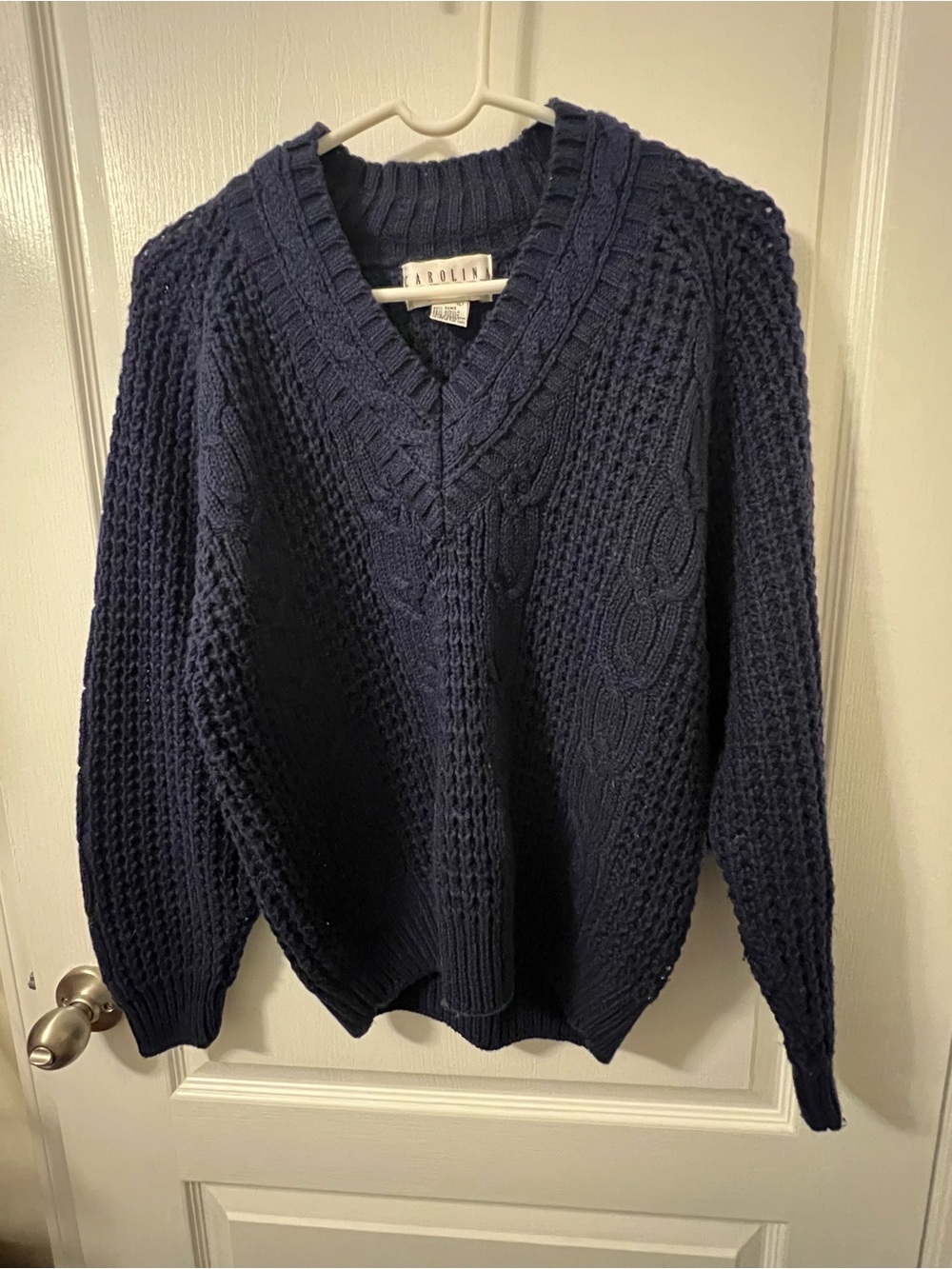 Brooks Brothers Women's Navy Cable V-Neck Sweater
